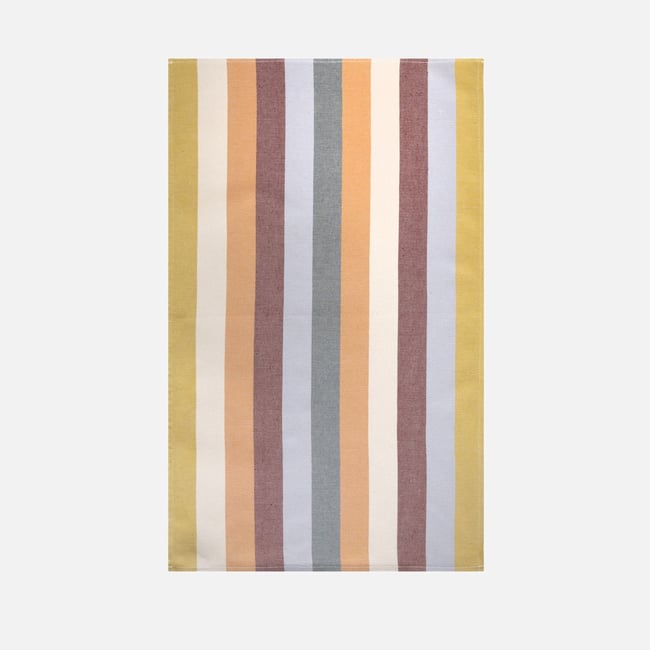 Torchon jacquard en coton FÉLIX beige à rayures <span itemprop=