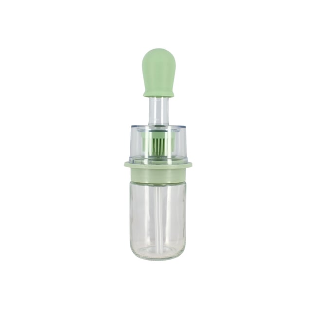 Bouteille d'huile avec brosse en verre 18cl transparent-vert <span itemprop=