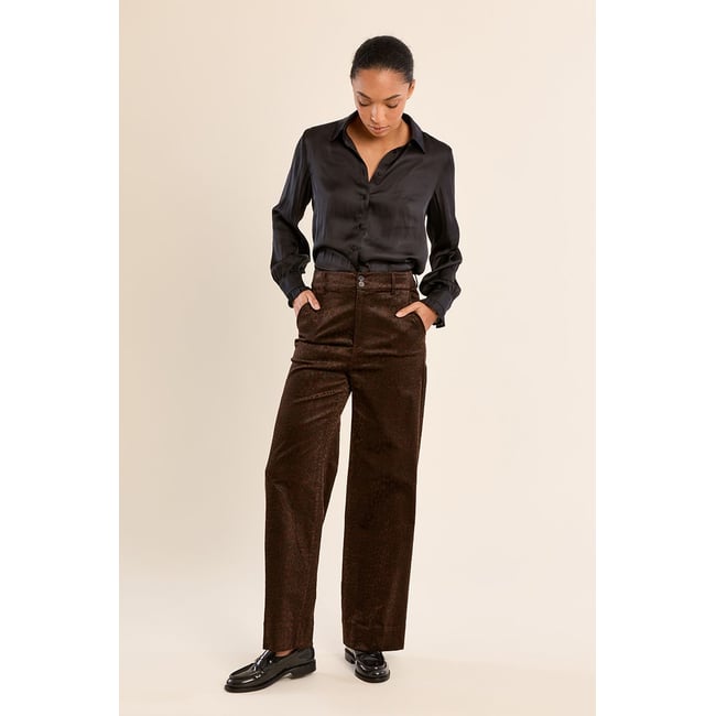 Pantalon satiné imprimé animalier chocolate <span itemprop=