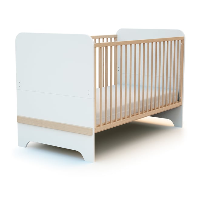 Lit bébé évolutif en bois CARROUSEL blanc et hêtre <span itemprop=