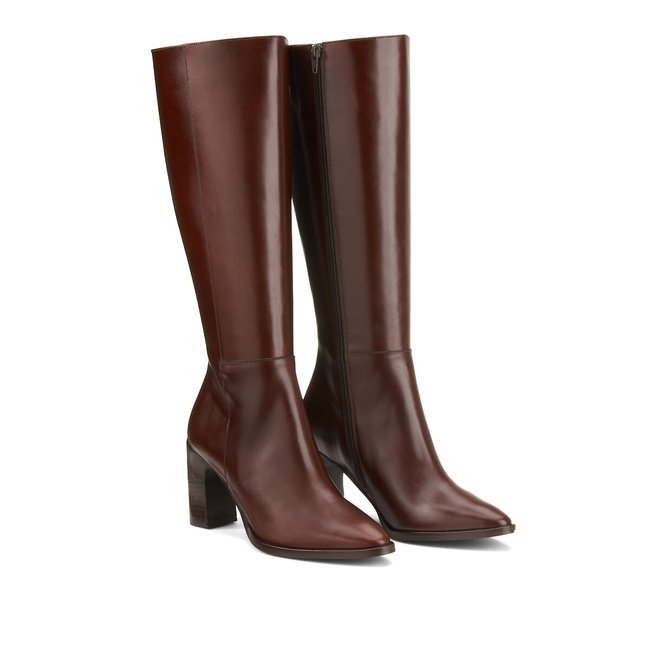 Signatures Cyrielle Heeled Boots in Smooth Leather, brown, LA REDOUTE COLLECTIONS