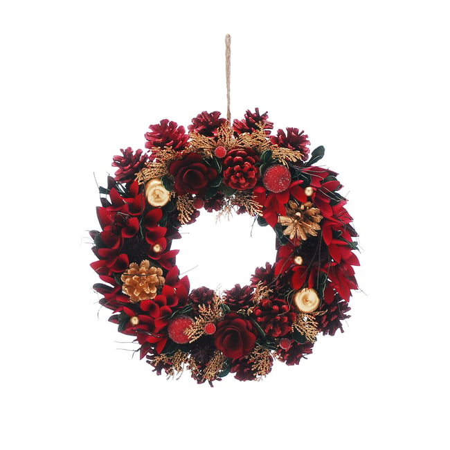 36cm Winter Woodland Gold Pinecone Wreath, gold-coloured, SO'HOME