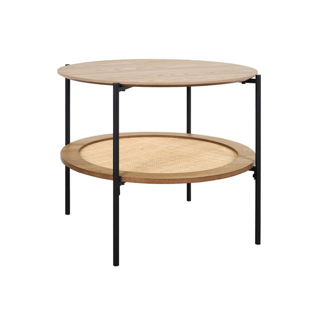 Table basse ronde effet bois et cannage double plateau MANADO - SWEEEK