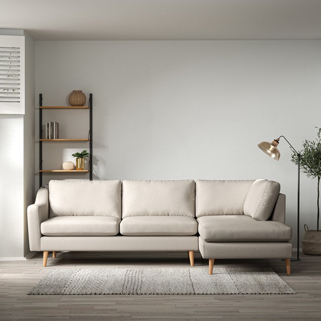Rosa Curve Soft Brushed Chaise - Right Facing with Light Wood Legs - SO'HOME
