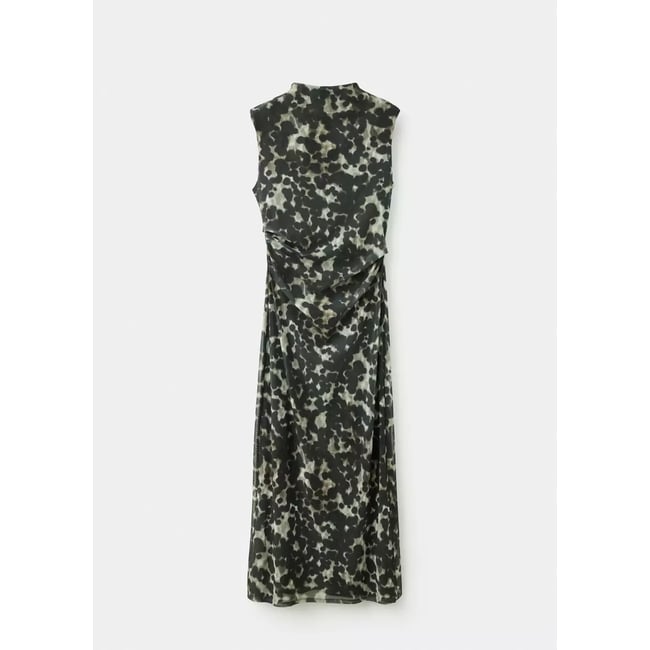 Robe froncée imprimée gris <span itemprop=