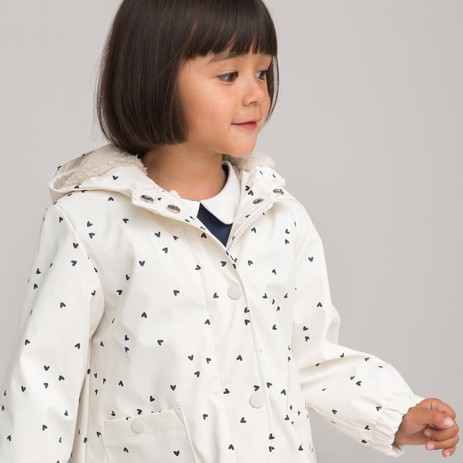 Parka à capuche en gomme, imprimé coeurs  ecru imprimé <span itemprop=