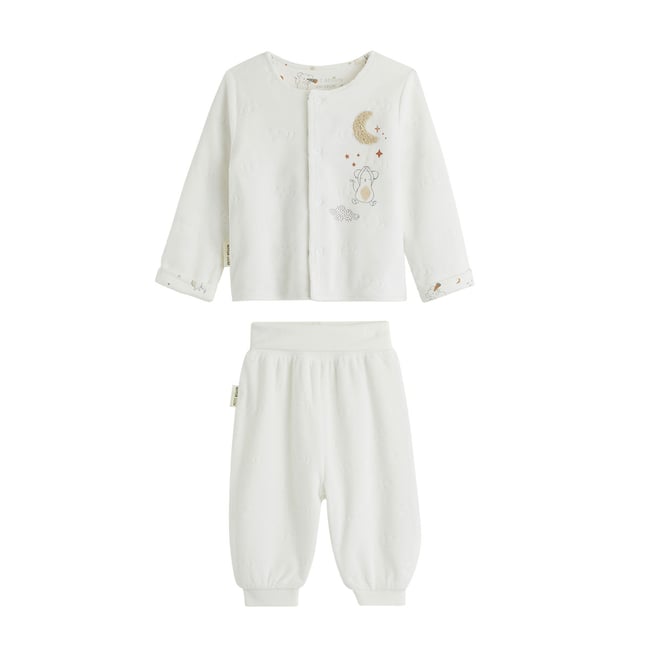 Ensemble bébé gilet et pantalon en velours Eliah ecru <span itemprop=