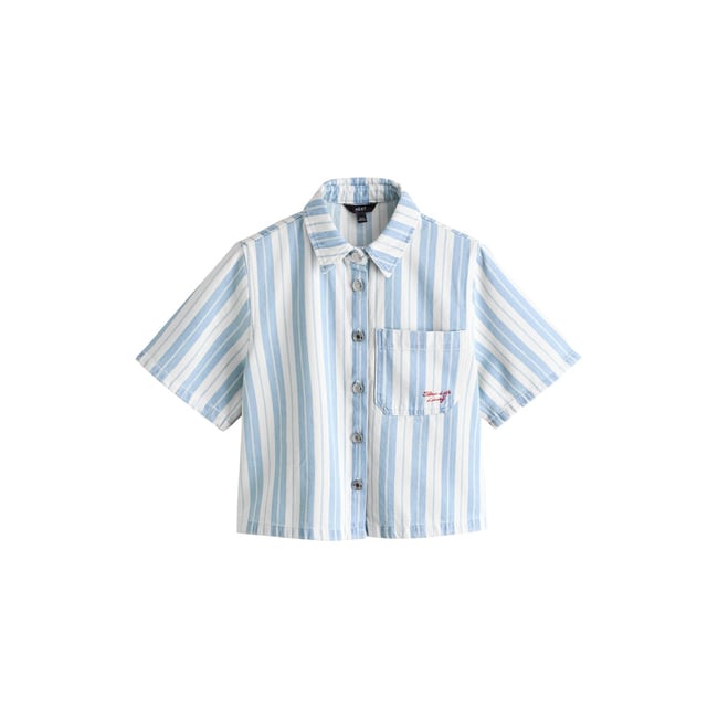 Chemise en jean à manches courtes rayé bleu/blanc <span itemprop=