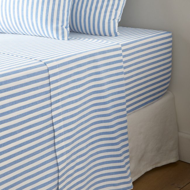 Sábana bajera de algodón, Soizic azul rayas azules <span itemprop=