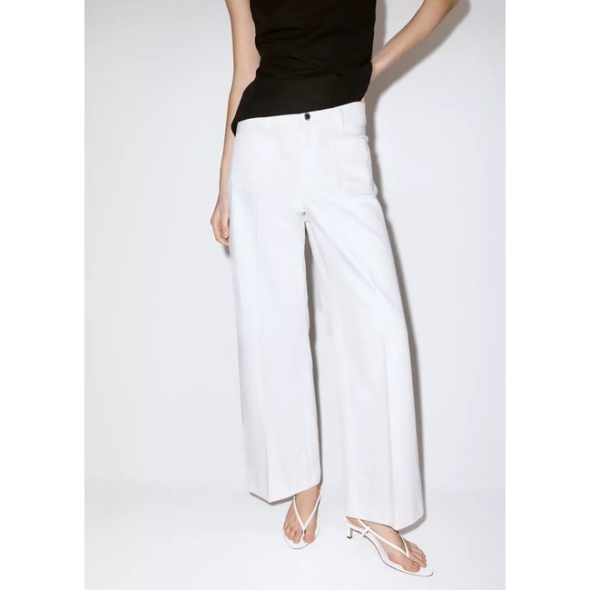 Jean large taille haute blanc <span itemprop=