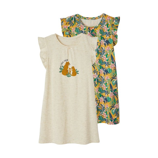 Lot de 2 chemises de nuit tropicales beige chiné <span itemprop=