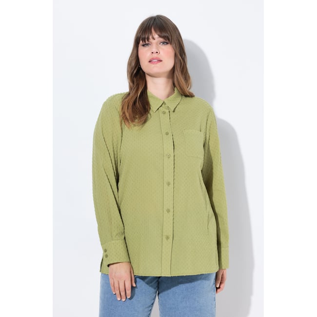 Blouse, pois, col chemise, manches longues sauge <span itemprop=