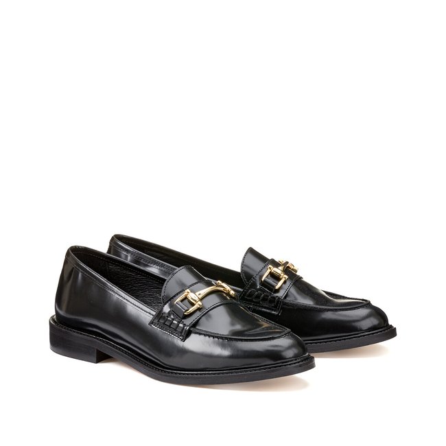Mocassins en cuir, avec morsetti, Signatures noir <span itemprop=