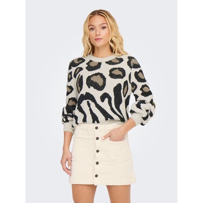 Pull col rond imprimé léopard <span itemprop=