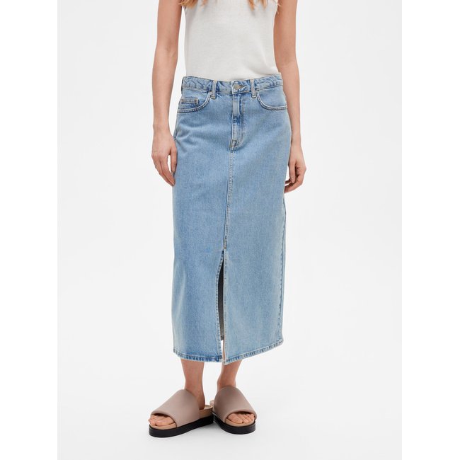 Jupe mi-longue SELECTED FEMME light blue denim <span itemprop=
