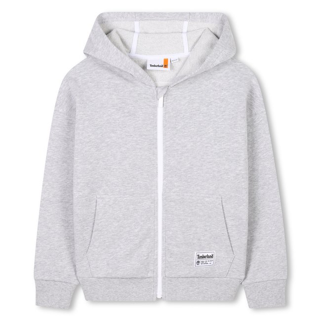 Sweat-shirt zippé à capuche gris chine <span itemprop=