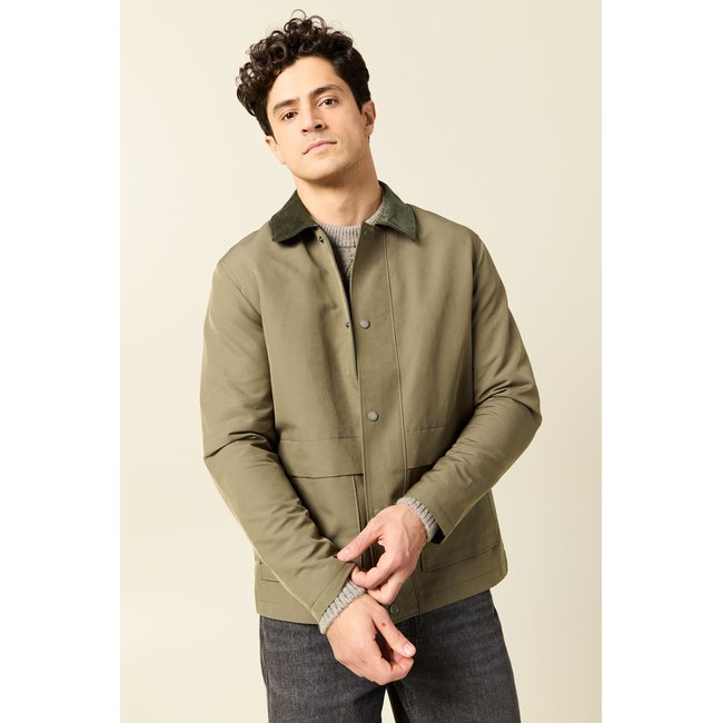 Veste déperlante boutonnée vert kaki <span itemprop=