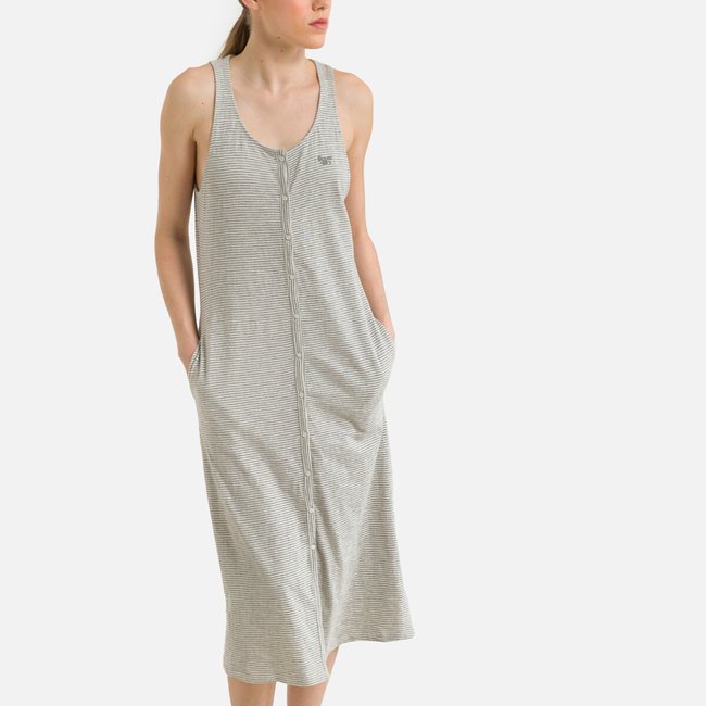 Cotton Sleeveless Midi Dress with Buttons ecru striped SUPERDRY