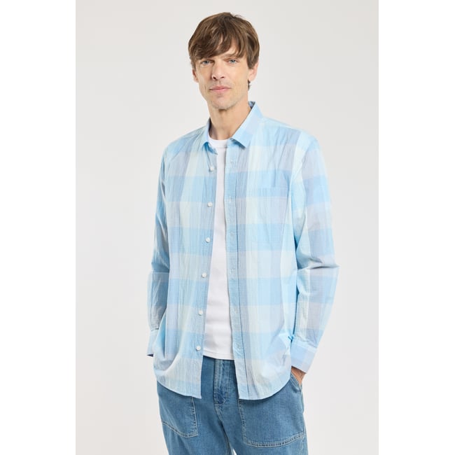 Chemise à petits carreaux en coton madras rayé pagoda <span itemprop=
