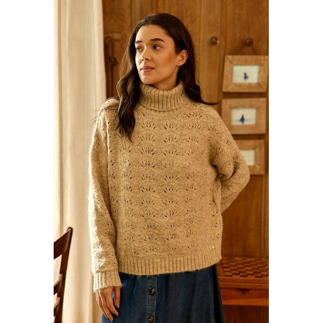 Pull col roulé, maille fantaisie, MADISON beige <span itemprop=