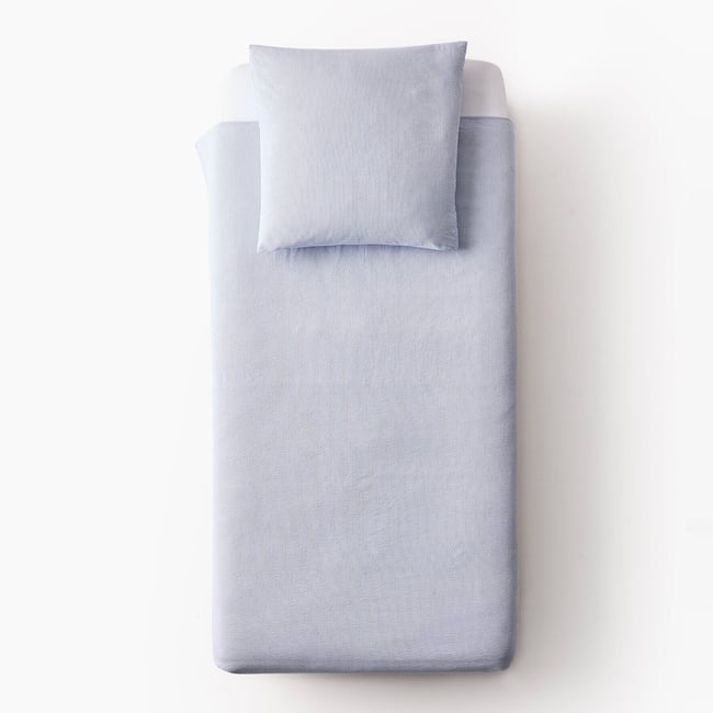Housse de couette unie seersucker, percale de coton bio GOTS ciel <span itemprop=