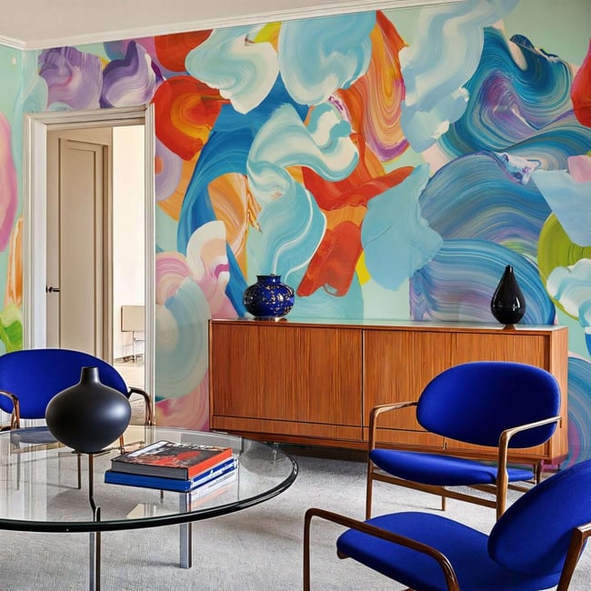 Papier peint panoramique et design d'une oeuvre d'art avec coups de pinceaux - 340x260 cm (l x h) Couleur multicolore <span itemprop=