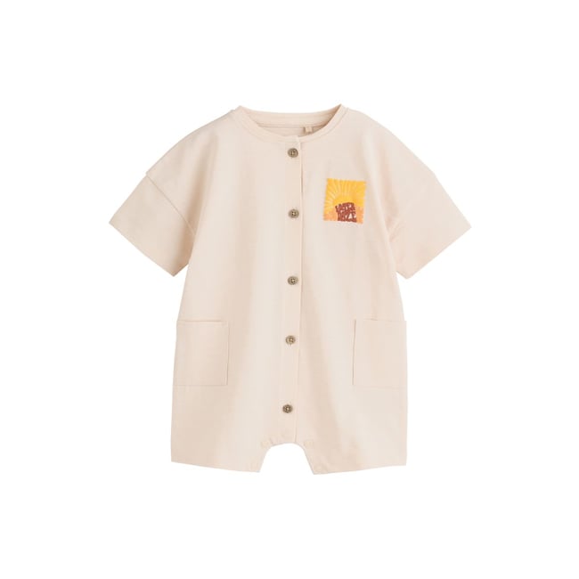 Barboteuse bébé à boutons et imprimé seminal soleil neutre <span itemprop=