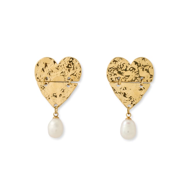 Boucles d'oreilles pendantes coeur doré <span itemprop=
