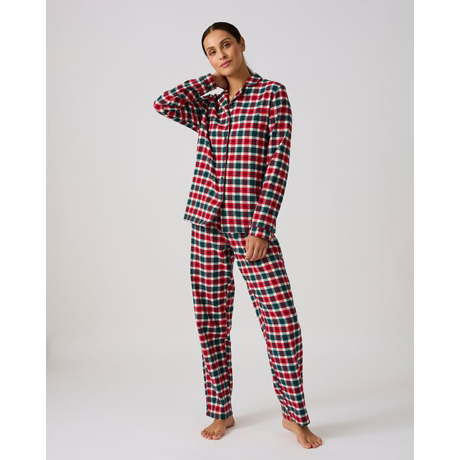 Pyjama carreaux en flanelle rouge/vert <span itemprop=