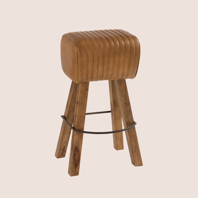 Tabouret de bar saut de cheval en bois et cuir - SAMIR Couleur marron <span itemprop=