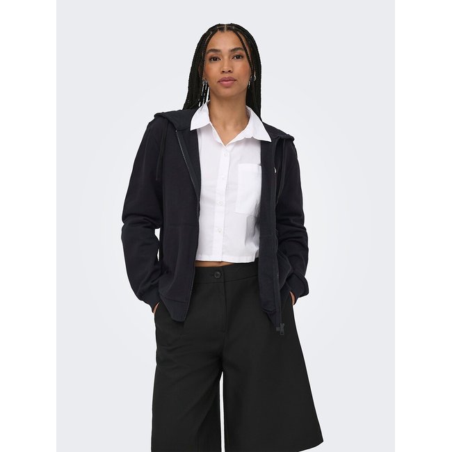 Sweat zippé à capuche, avec cœur poitrine noir <span itemprop=