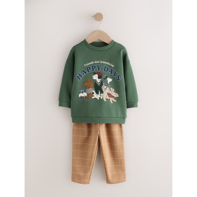 Ensemble sweat et pantalon de jogging chien vert/marron <span itemprop=