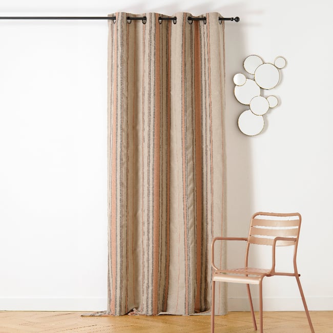 Rideau à Oeillets Lin Rayé Esprit Méditerranéen terracotta <span itemprop=