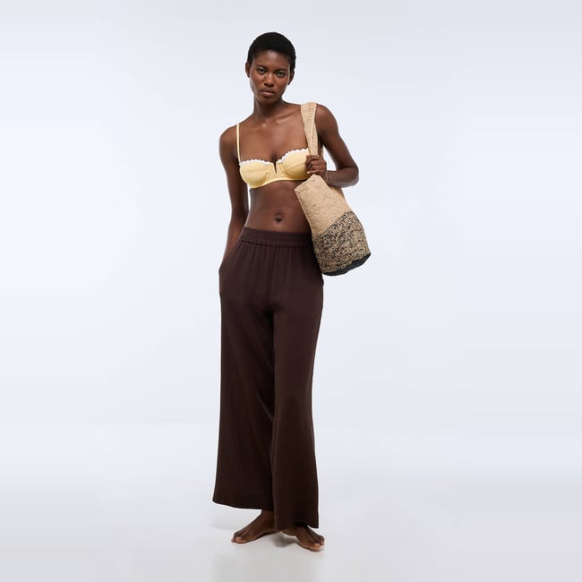 Pantalon de plage en double gaze de coton BIO GOTS ganache <span itemprop=