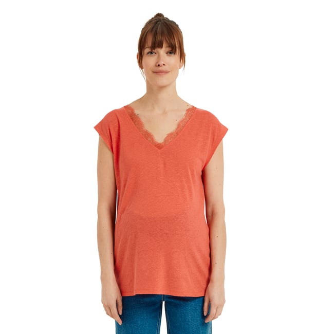 T-shirt de grossesse devant/dos en lin mélangé grenadine <span itemprop=