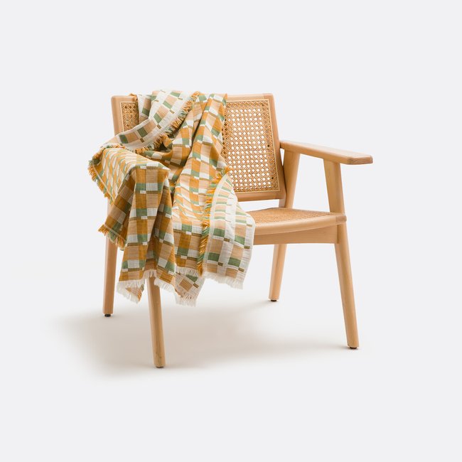 Jacquardplaid mit geometrischen Motiven, Virna grün/orange/weiss <span itemprop=
