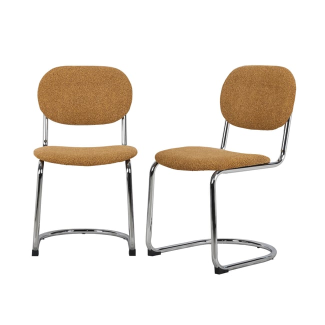 Chaise cantilever arrondie métal, bouclette texturée et pieds chromés (lot de 2) MALOA - SWEEEK