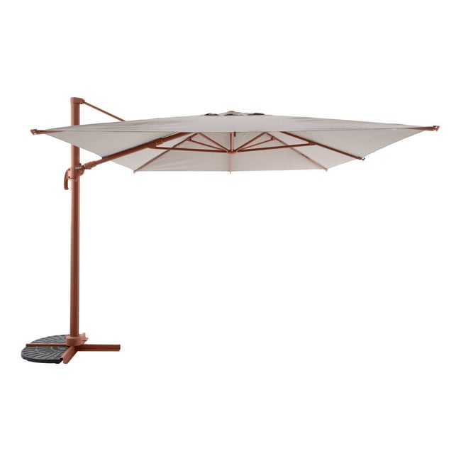 Parasol déporté rectangulaire inclinable 4x3m en aluminium MELHIA marron acajou <span itemprop=