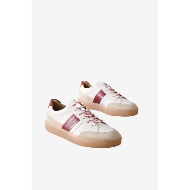 Baskets à lacets en cuir rayées blanc <span itemprop=