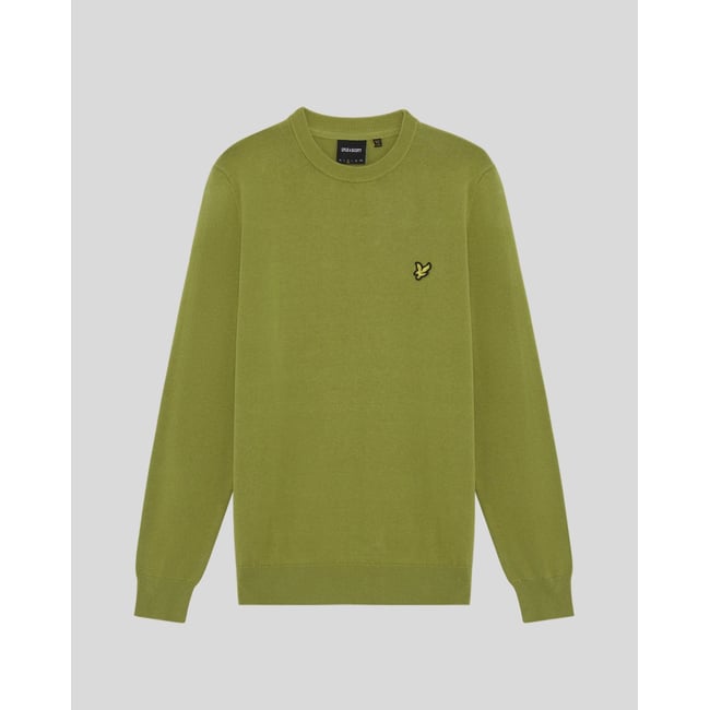 Pull en coton col rond vert arbuste <span itemprop=