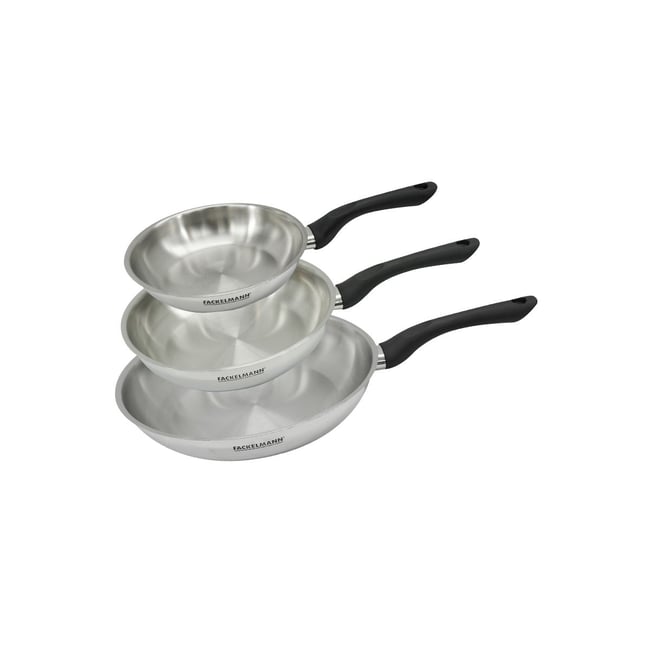 Set 3 poêles 20 24 et 28 cm en inox GENEVA inox|noir <span itemprop=
