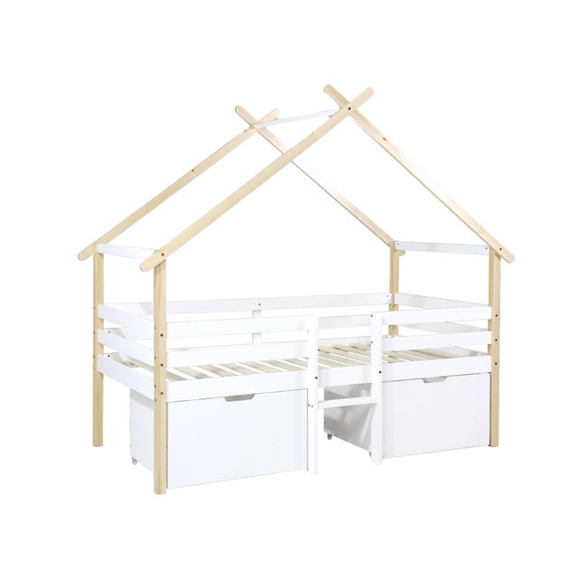 Lit enfant 90 x 190 cm bois de pin sommier à lattes inclus et 2 tiroirs SIENNA Couleur blanc <span itemprop=