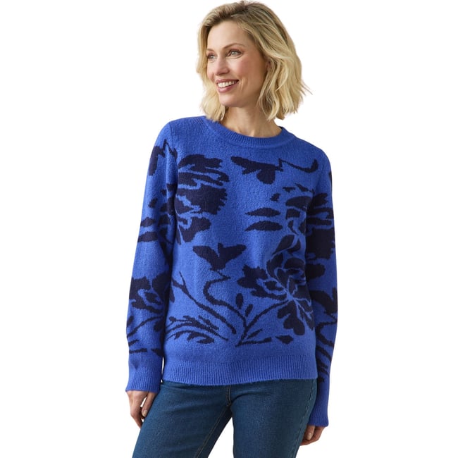 Pull jacquard col rond jacquard bleu <span itemprop=