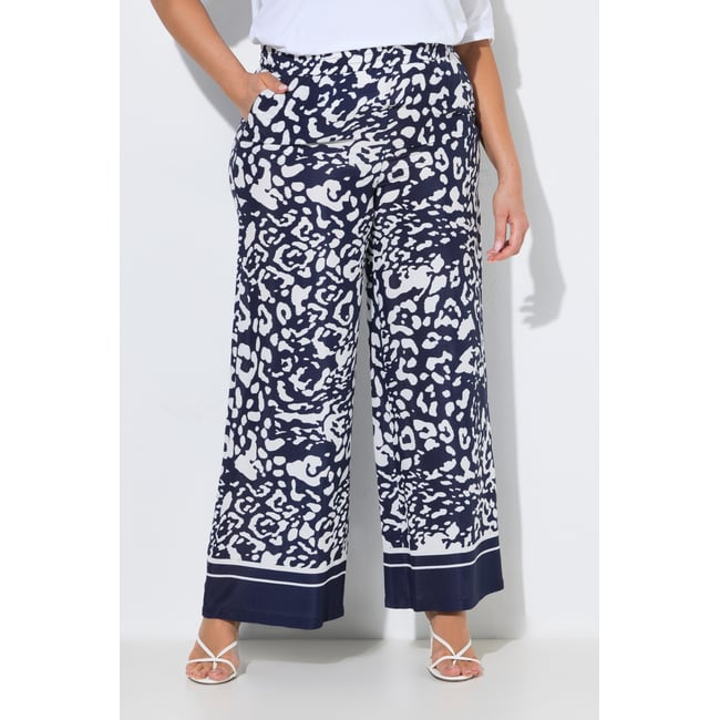 Pantalon à enfiler, jambe large marine <span itemprop=