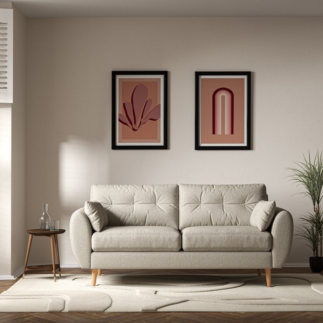 Ada Scandi Buttoned Soft Woven 3 Seater Sofa with Light Wood Legs - SO'HOME