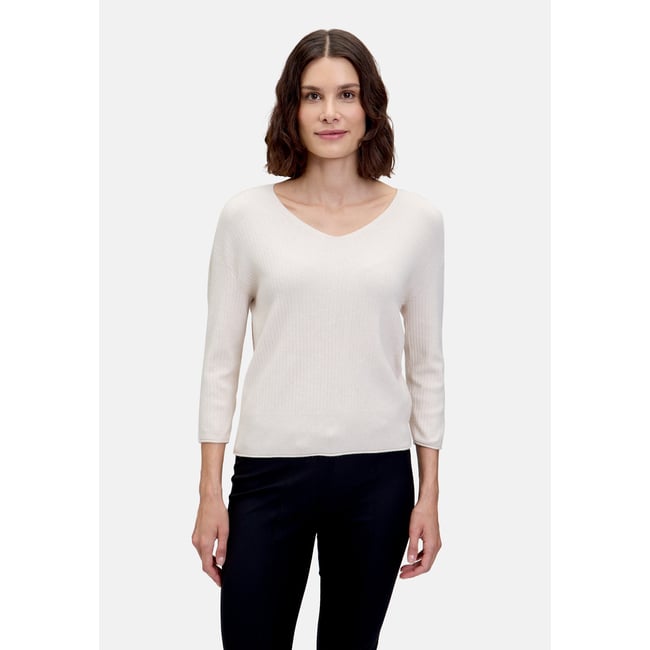 Pull-over en fine maille à encolure en v light beige melange <span itemprop=