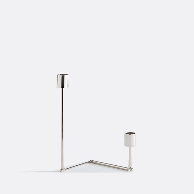 Double bougeoir en métal acier chromé, Alie Couleur chrome <span itemprop=