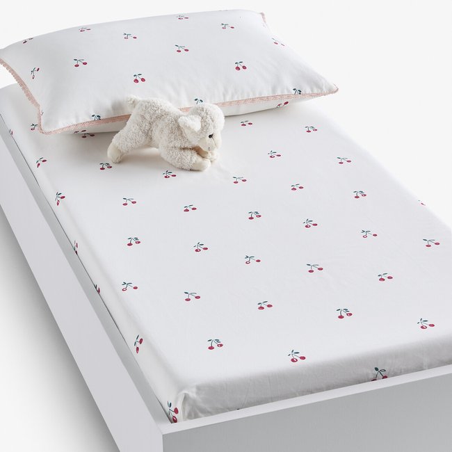 Drap-housse bébé coton bio bonnet 17 cm, Griotte imprimé <span itemprop=