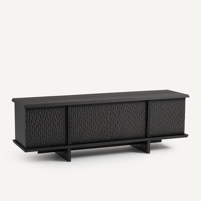 Buffet 4 portes en chêne et plaqué, Gouge  Couleur café grillé <span itemprop=