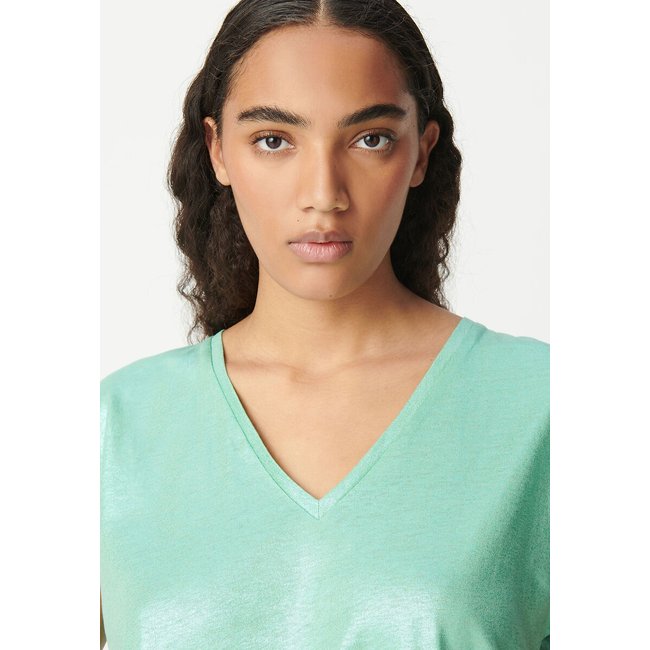 T-shirt a V senza maniche in misto lino effetto satinato spuma IKKS